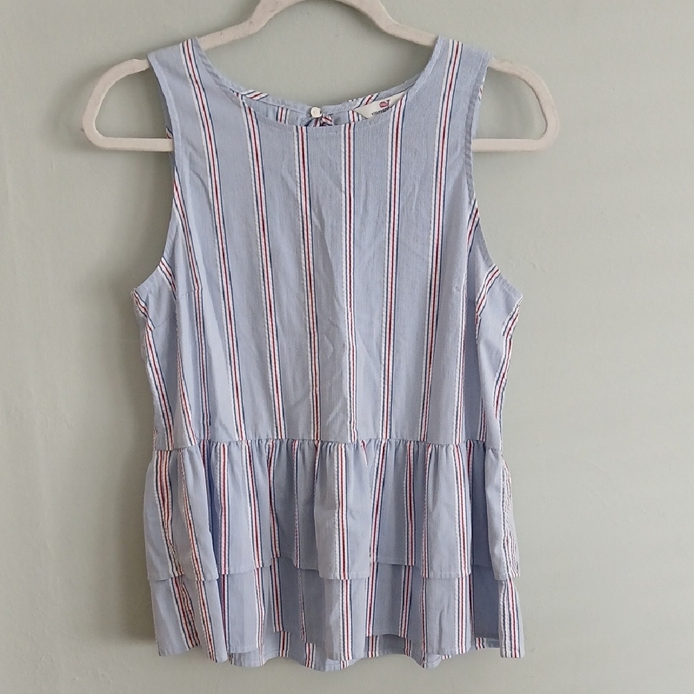 Vineyard Vines Women's Blue & Red & White Striped Peplum Blouse Size Small